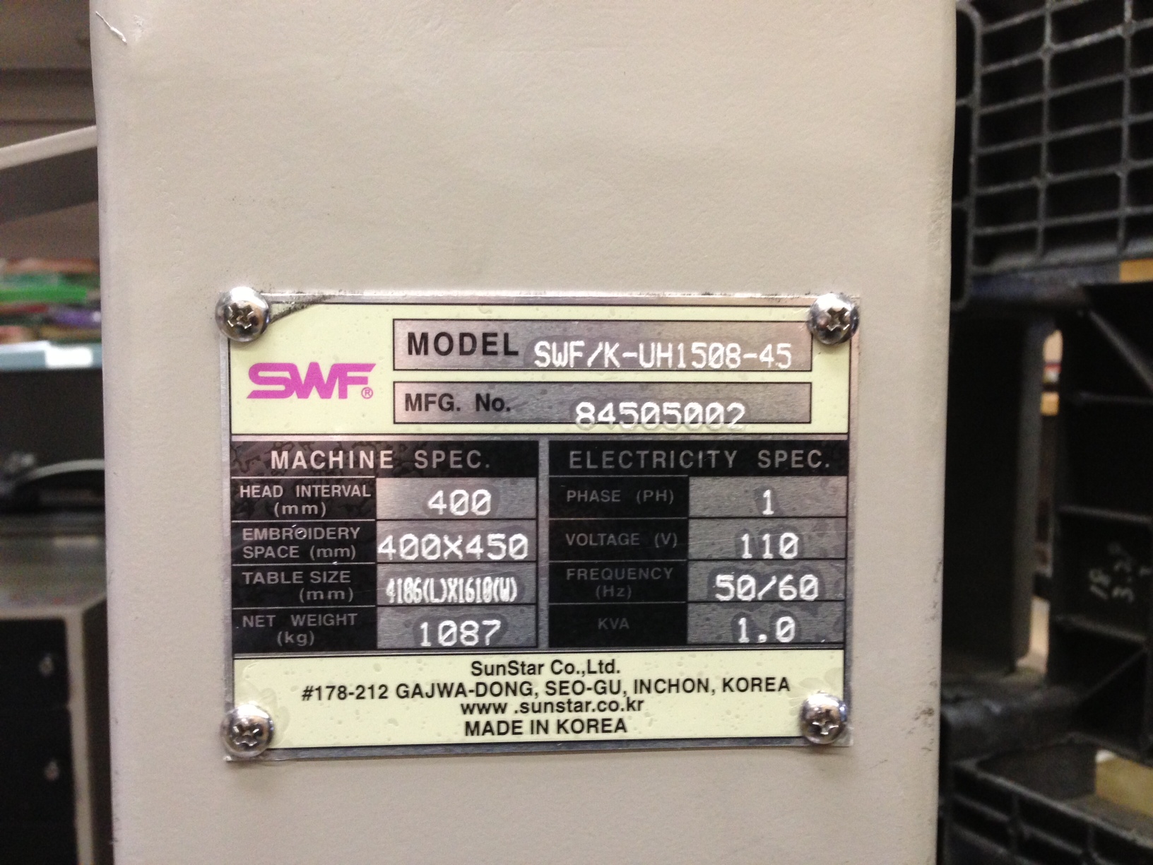 SWF 8 Head Embroidery Machine Model No. K-UH1508-45 $39,950.00 K-Series ...